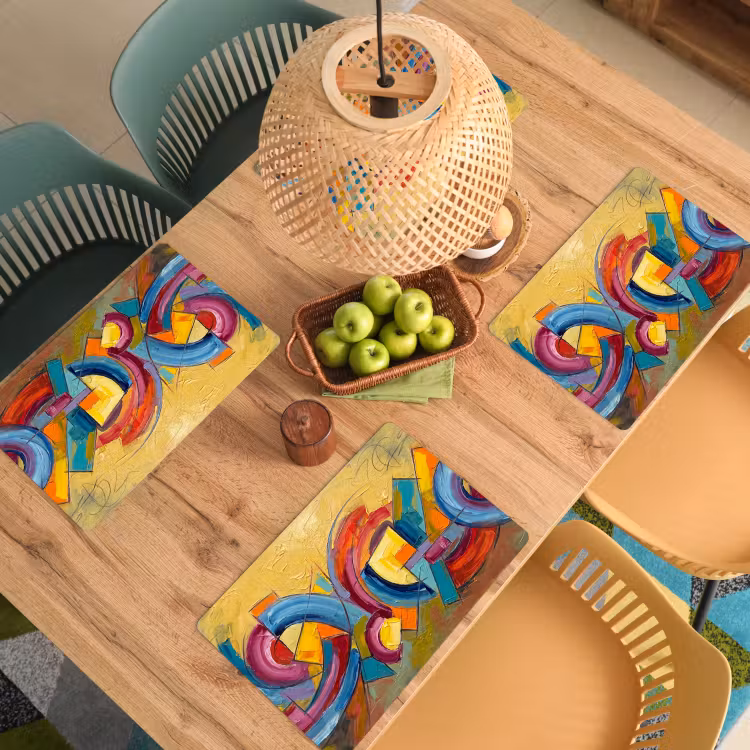 Placemat - 6 stuks - Abstract - Cirkels - Schilderij - Kleurrijk - Dynamisch — 6