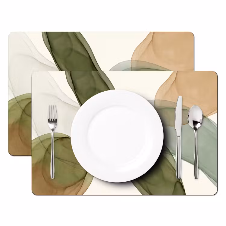 Placemat - 6 stuks - Abstract - Vormen - Modern - Kunst - Groen - Bruin — 2