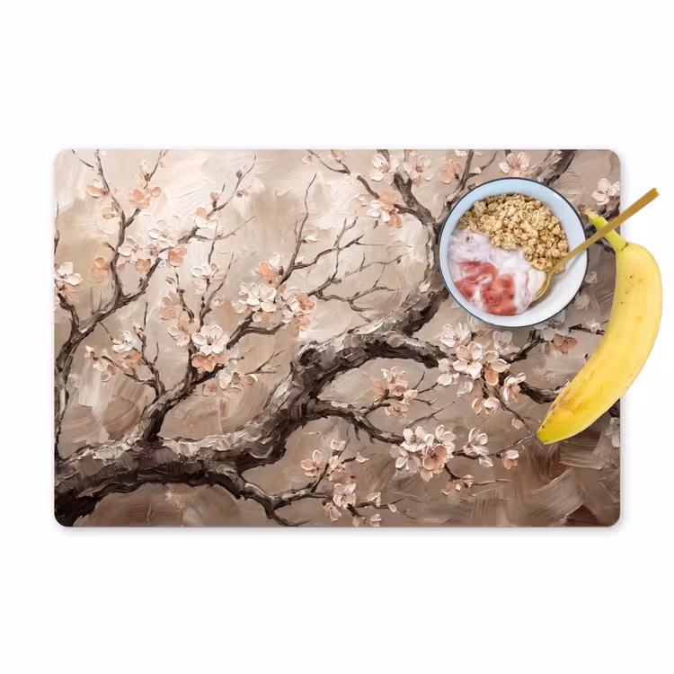 Placemat - 6 stuks - Bloesem - Takken - Schilderij - Beige - Serene — 1