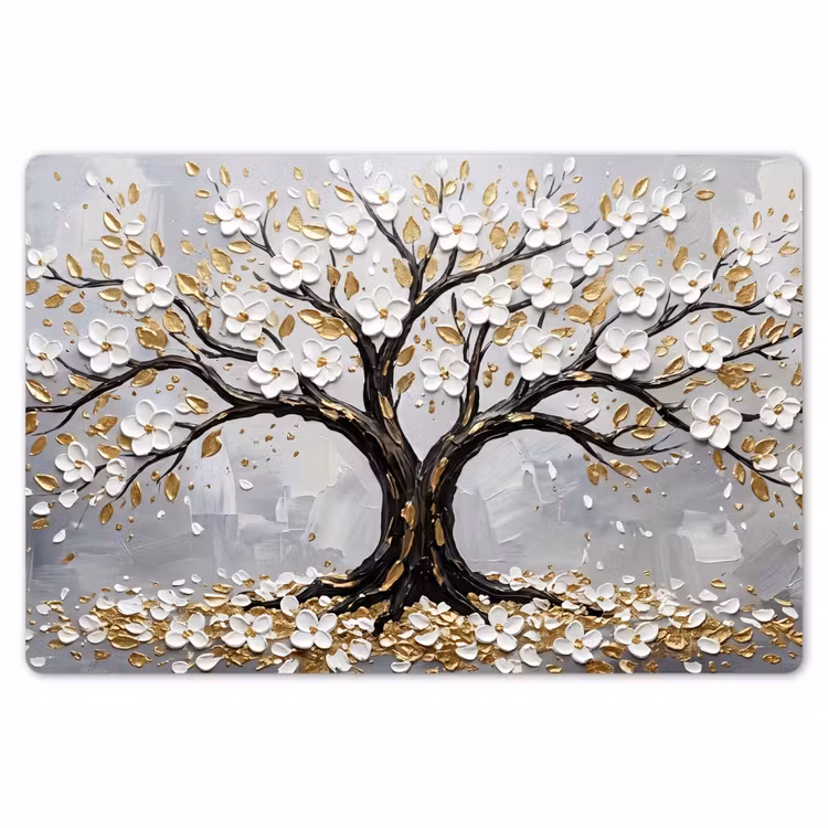 Placemat - 6 stuks - Boom - Bloemen - Natuur - Abstract - Wit — 7