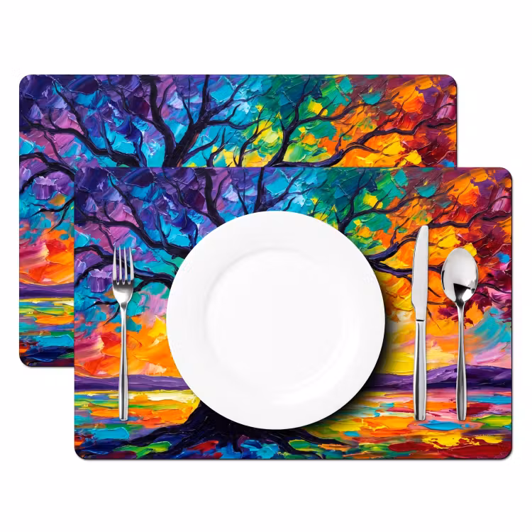 Placemat - 6 stuks - Boom - Landschap - Natuur - Abstract - Kleurrijk — 2
