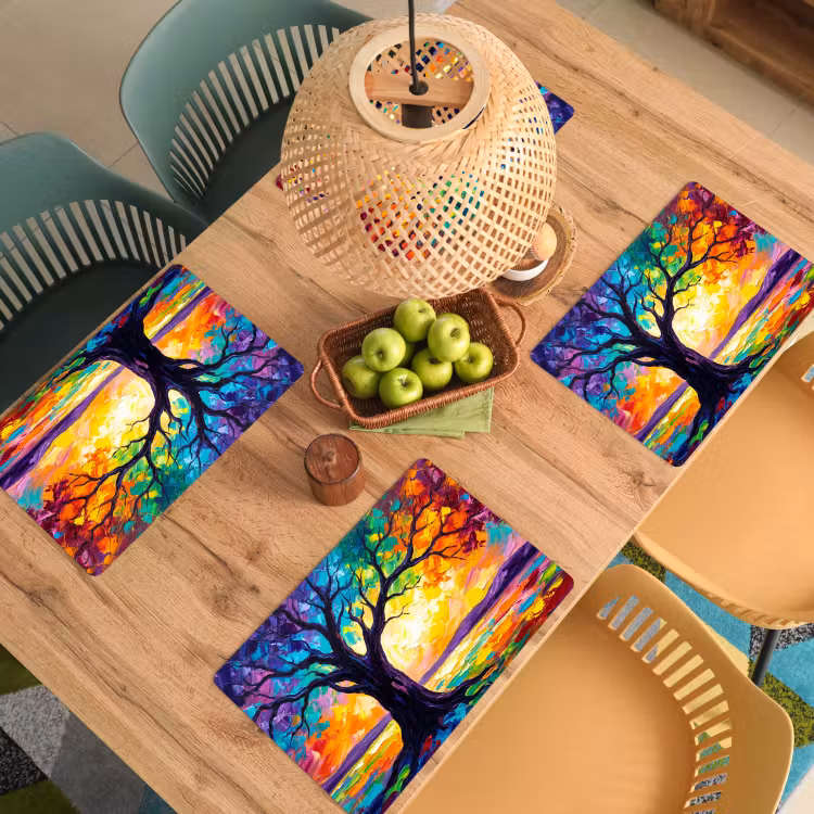 Placemat - 6 stuks - Boom - Landschap - Natuur - Abstract - Kleurrijk — 6