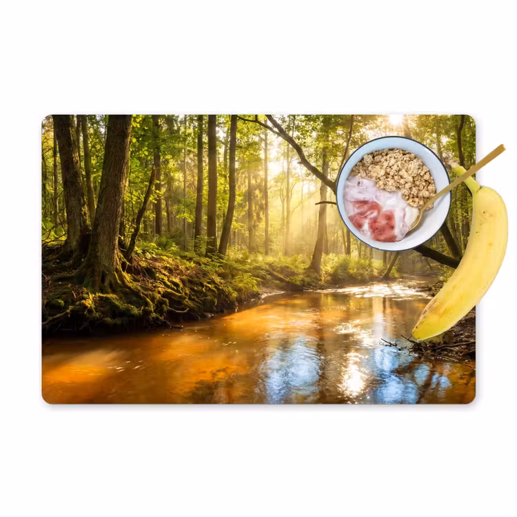 Placemat - 6 stuks - Bos - Beek - Zonlicht - Natuur - Groen — 1