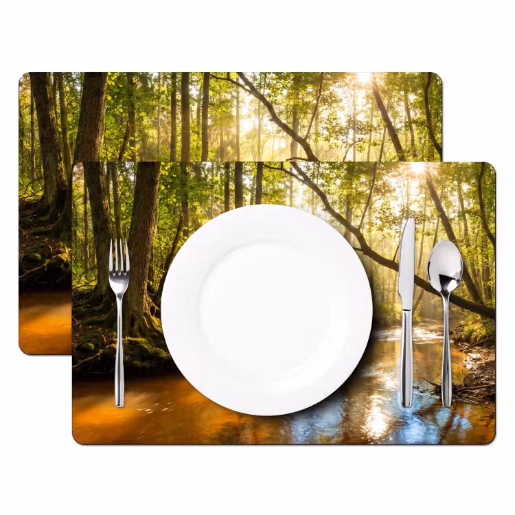 Placemat - 6 stuks - Bos - Beek - Zonlicht - Natuur - Groen — 2
