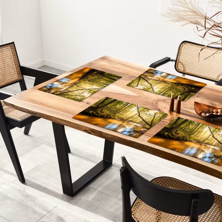 Placemat - 6 stuks - Bos - Beek - Zonlicht - Natuur - Groen — 5