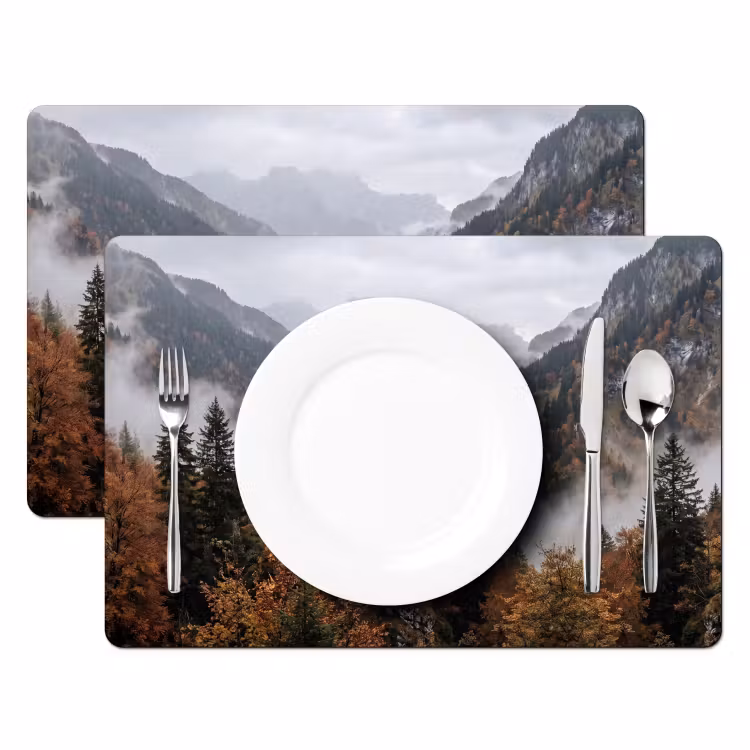 Placemat - 6 stuks - Bergen - Vallei - Mist - Herfst - Natuur — 2