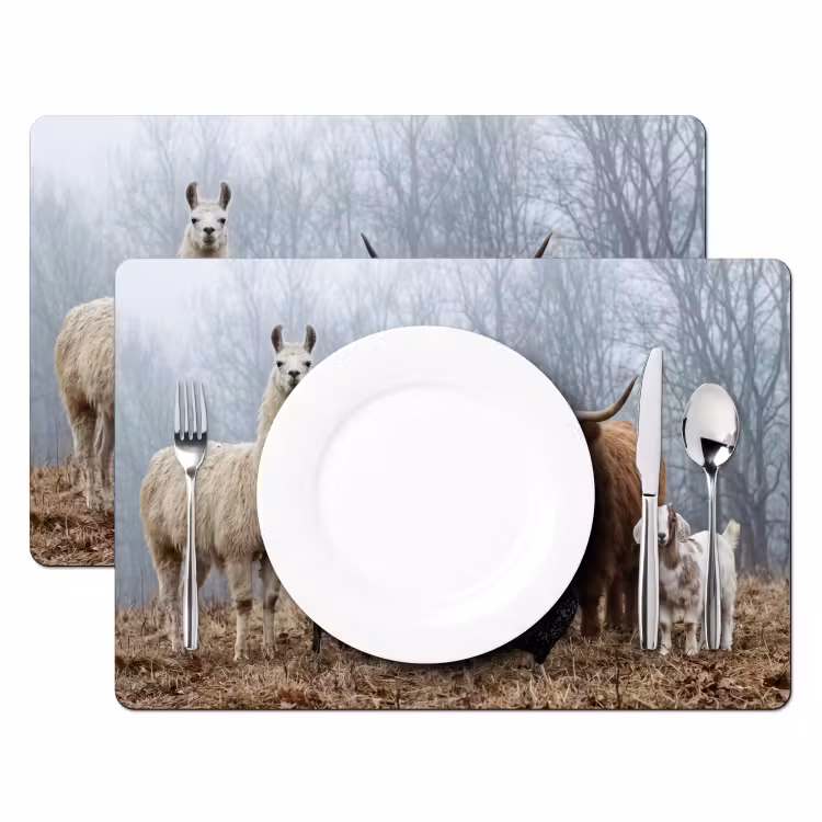 Placemat - 6 stuks - Boerderijdieren - Groep - Mist - Natuur - Rustiek — 2