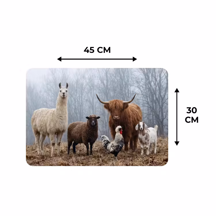 Placemat - 6 stuks - Boerderijdieren - Groep - Mist - Natuur - Rustiek — 3