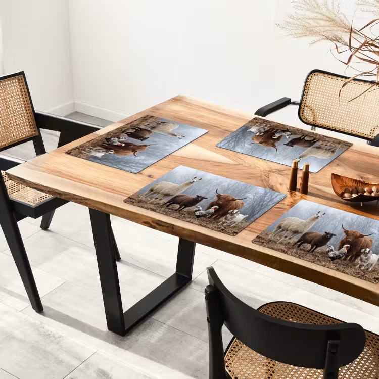 Placemat - 6 stuks - Boerderijdieren - Groep - Mist - Natuur - Rustiek — 5
