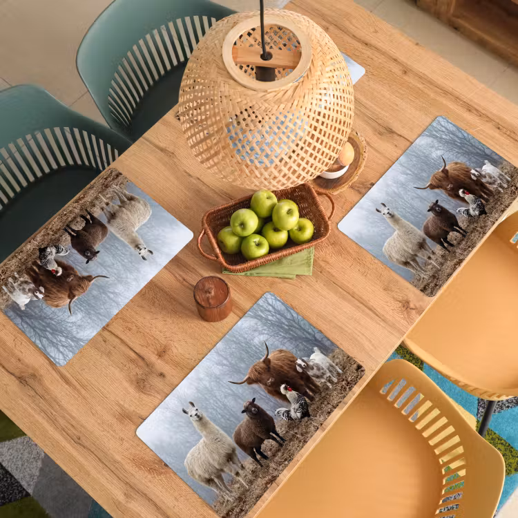 Placemat - 6 stuks - Boerderijdieren - Groep - Mist - Natuur - Rustiek — 6