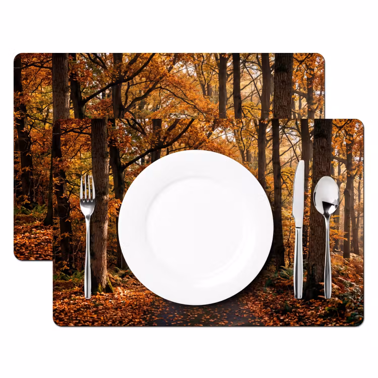 Placemat - 6 stuks - Bospad - Herfstbos - Bladeren - Oranje - Nostalgisch — 2