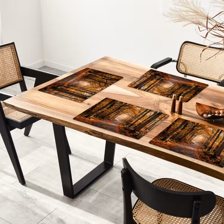 Placemat - 6 stuks - Bospad - Herfstbos - Bladeren - Oranje - Nostalgisch — 5