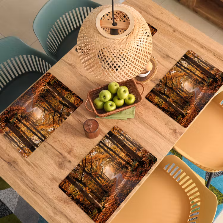 Placemat - 6 stuks - Bospad - Herfstbos - Bladeren - Oranje - Nostalgisch — 6
