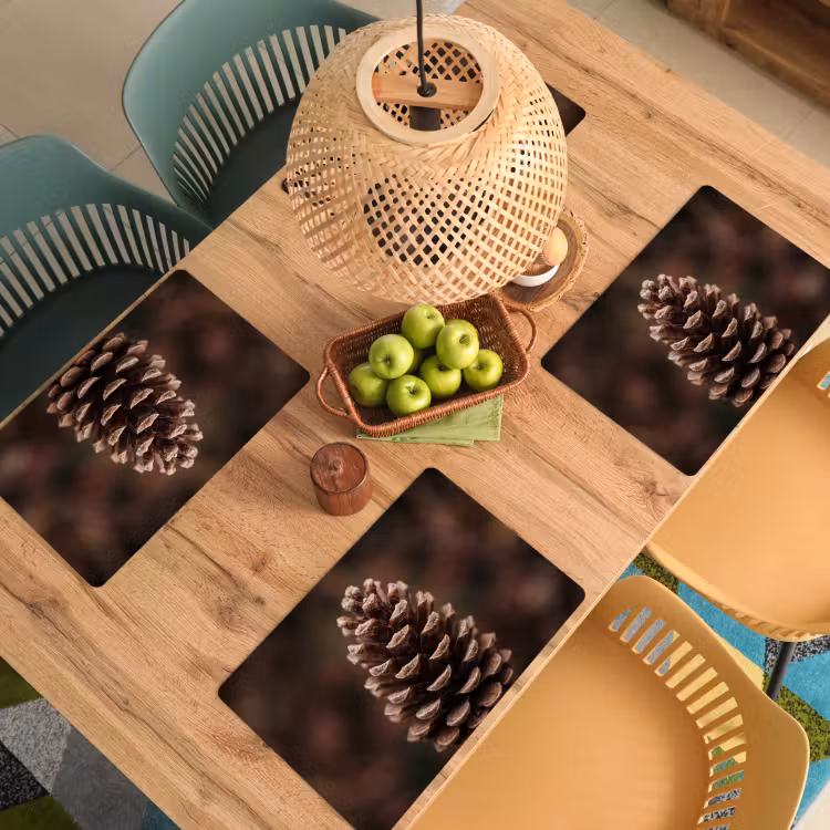 Placemat - 6 stuks - Dennenappel - Bos - Herfst - Bruin - Sfeervol — 6