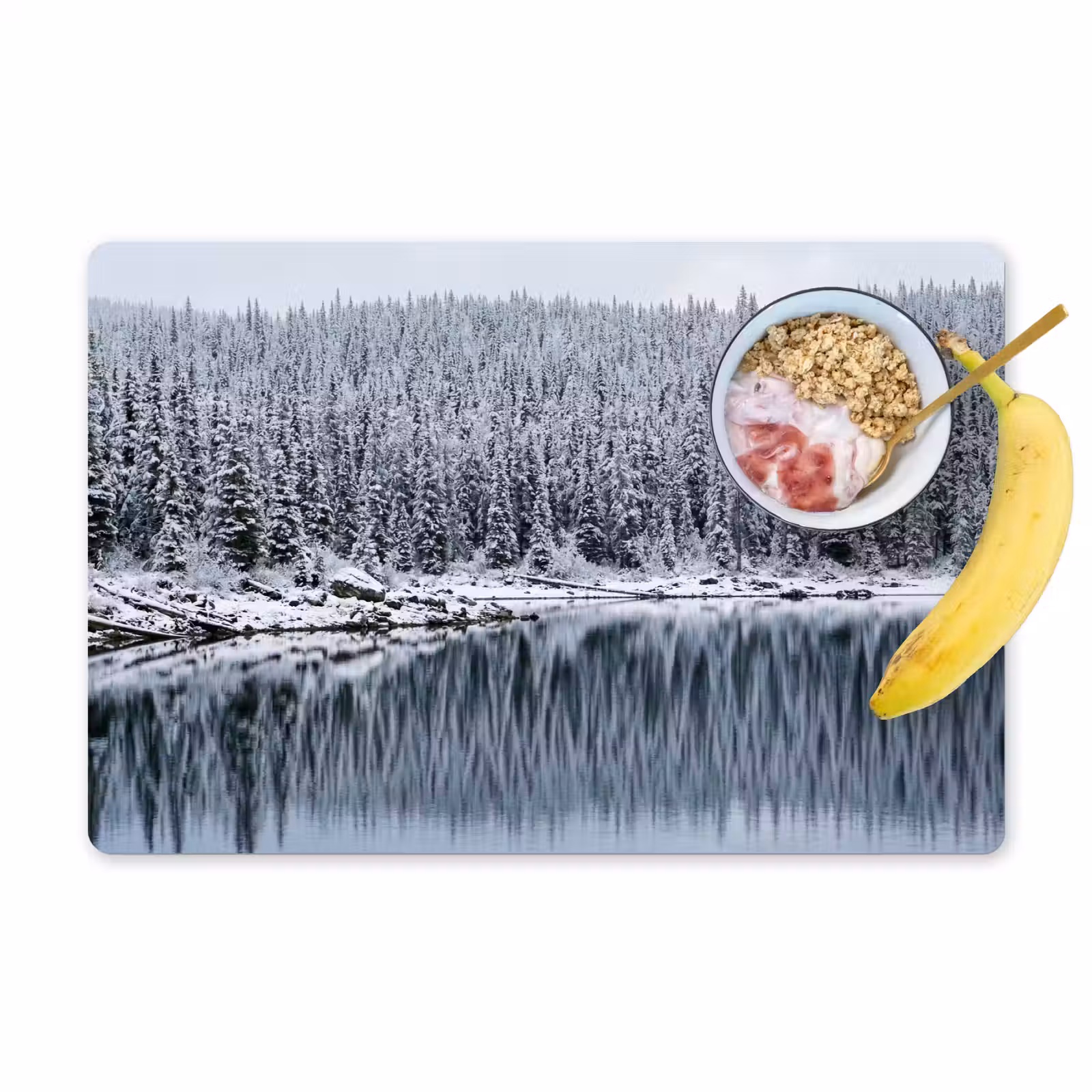 Placemat - 6 stuks - Bos - Reflectie - Meer - Winter - Serene — 1