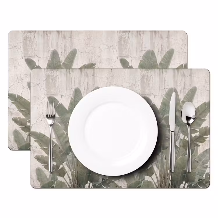 Placemat - 6 stuks - Bananenbladeren - Beton - Groen — 2