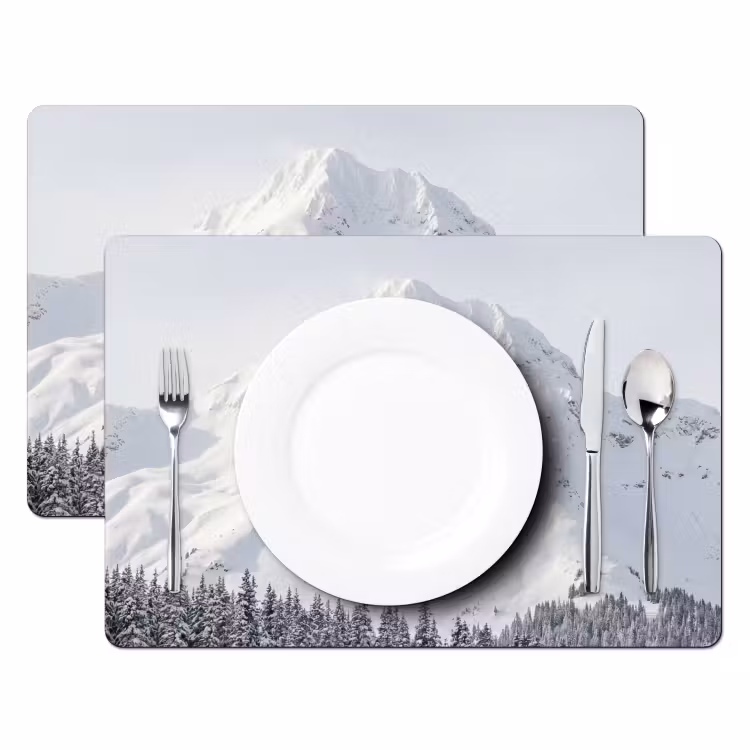 Placemat - 6 stuks - Berg - Sneeuw - Winter - Natuur - Wit — 2
