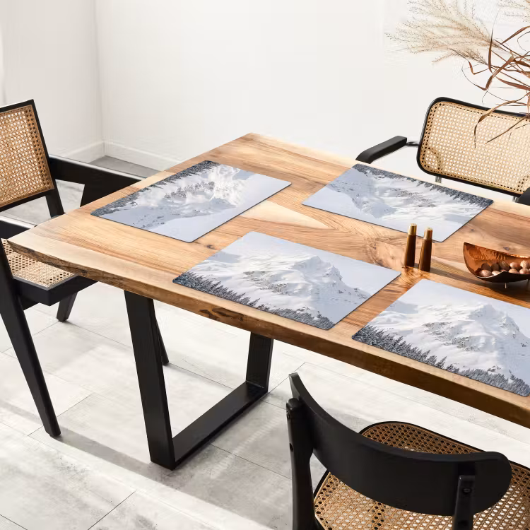 Placemat - 6 stuks - Berg - Sneeuw - Winter - Natuur - Wit — 5