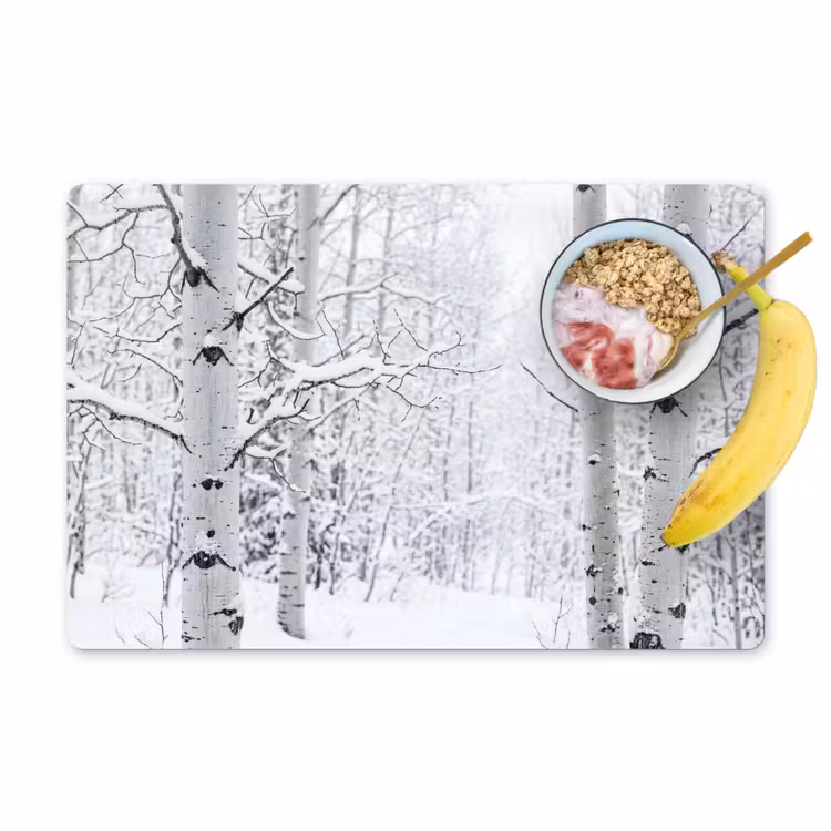Placemat - 6 stuks - Berkenbomen - Sneeuw - Winter - Bos - Wit — 1