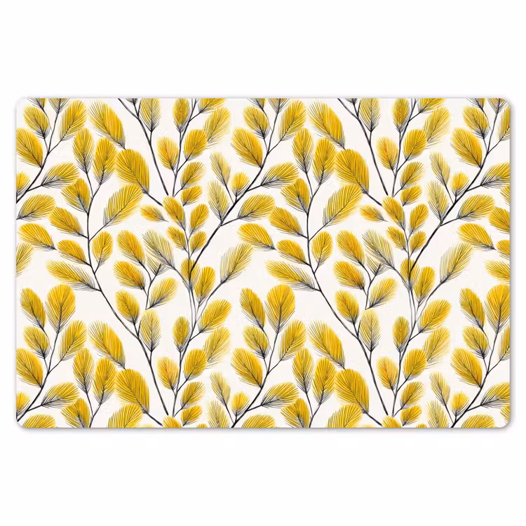 Placemat - 6 stuks - Bladeren - Botanisch - Elegant - Geel - Zwart — 7