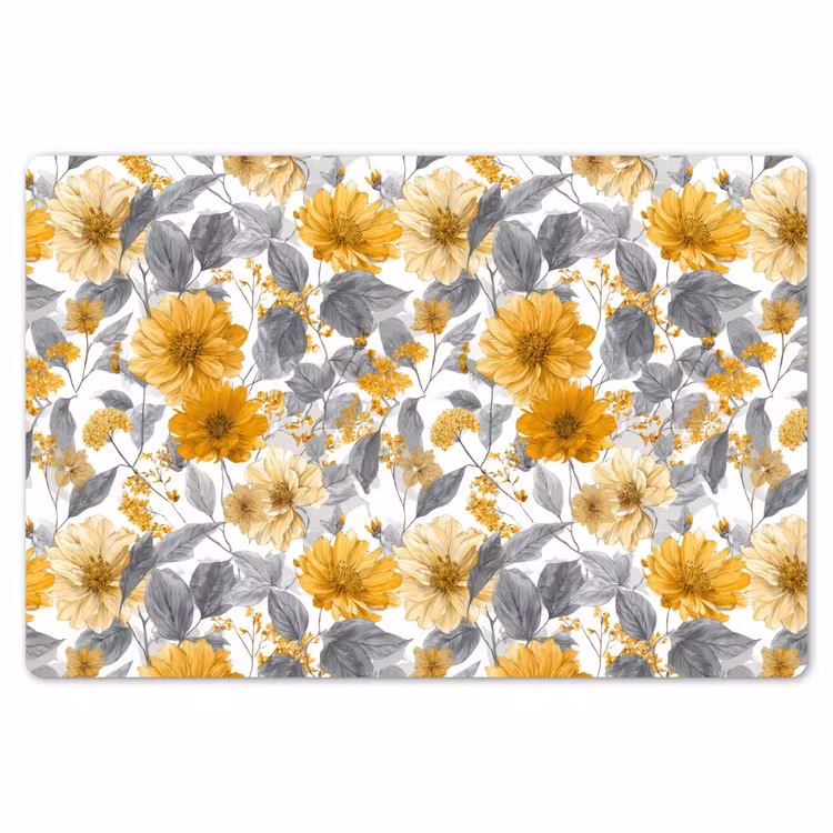 Placemat - 6 stuks - Bloemen - Botanisch - Elegant - Okergeel - Grijs — 7