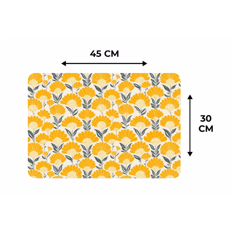 Placemat - 6 stuks - Bloemen - Retro - Botanisch - Okergeel - Grijs — 3