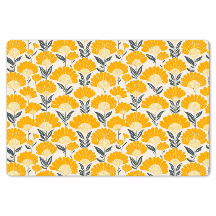 Placemat - 6 stuks - Bloemen - Retro - Botanisch - Okergeel - Grijs — 7