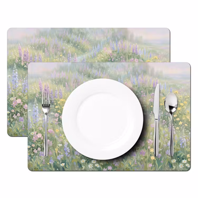 Placemat - 6 stuks - Bloemenveld - Heuvels - Kleurrijk — 2
