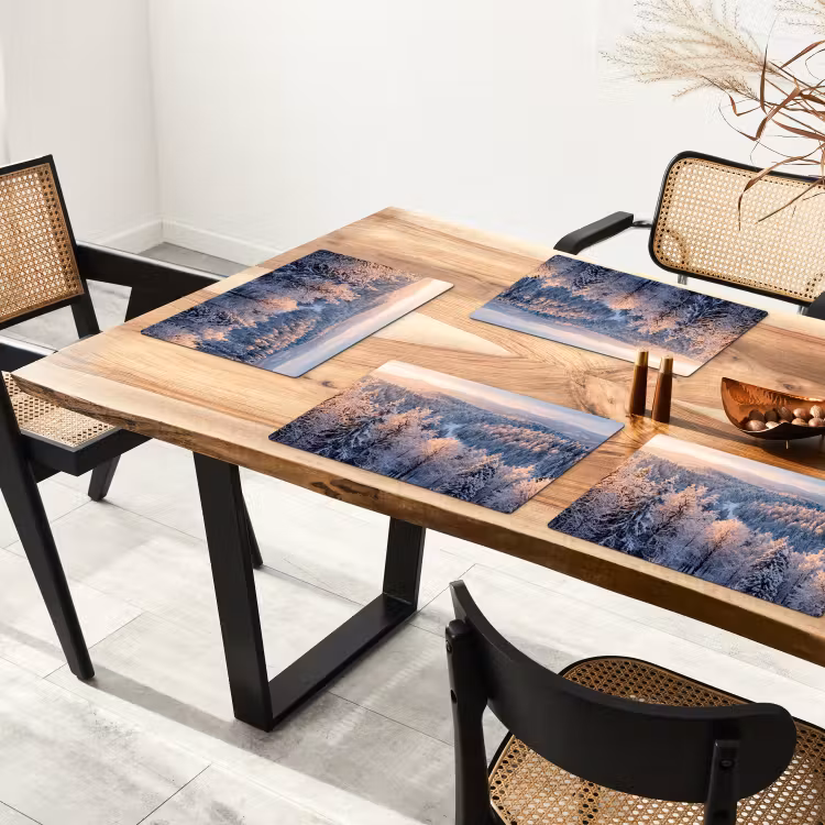 Placemat - 6 stuks - Bos - Bergen - Goud - Winter - Warm — 5