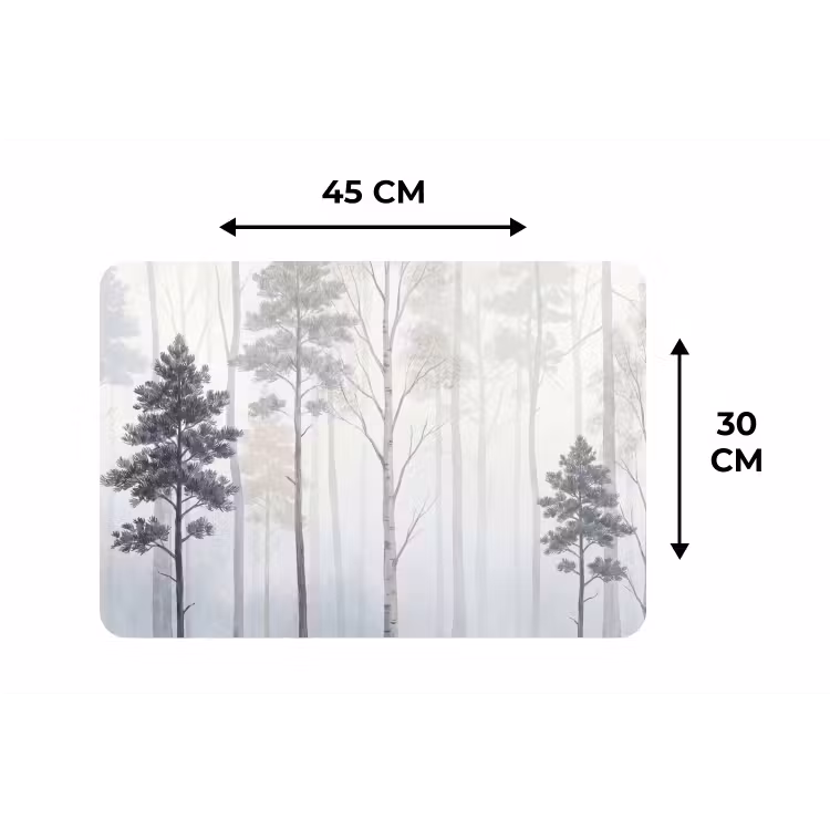 Placemat - 6 stuks - Bos - Bomen - Mist - Natuur - Illustratie - Grijs — 3