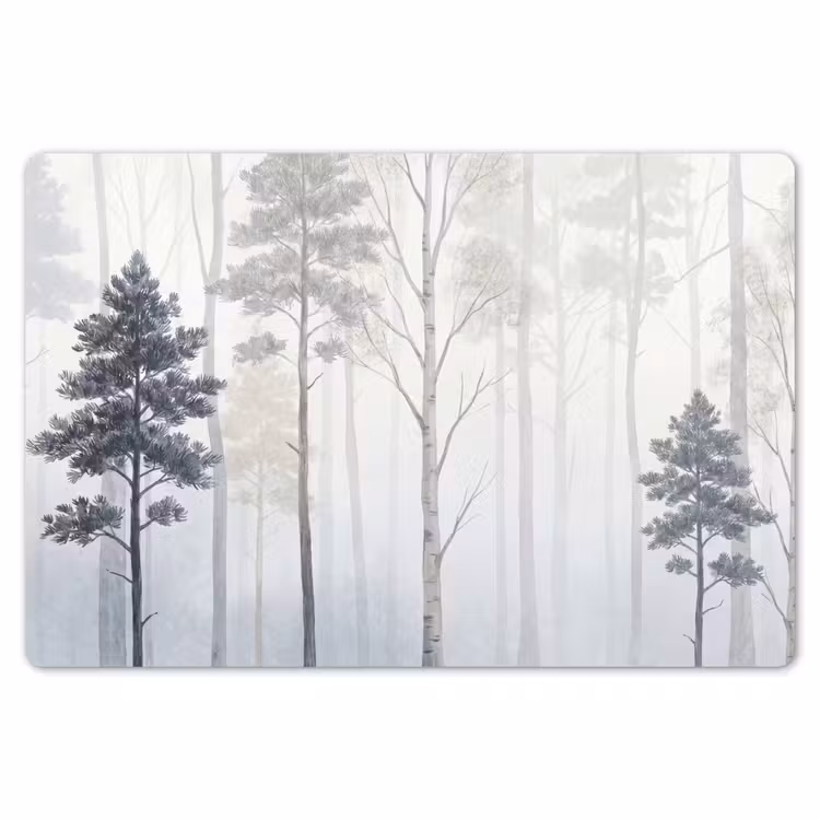 Placemat - 6 stuks - Bos - Bomen - Mist - Natuur - Illustratie - Grijs — 7