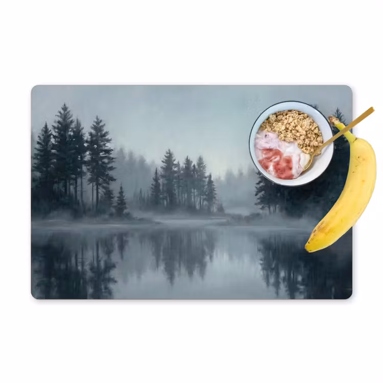 Placemat - 6 stuks - Bos - Meer - Mist - Natuur - Grijs — 1