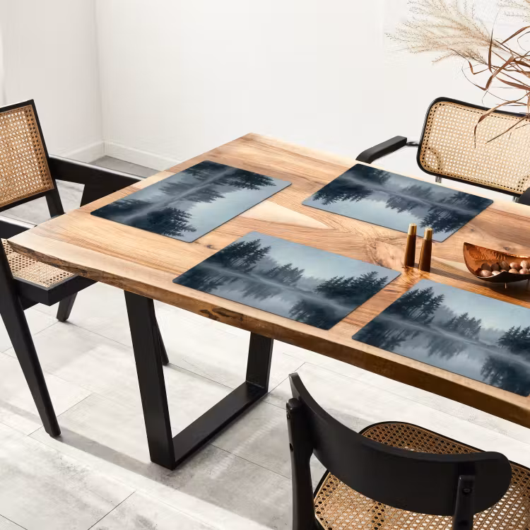 Placemat - 6 stuks - Bos - Meer - Mist - Natuur - Grijs — 5
