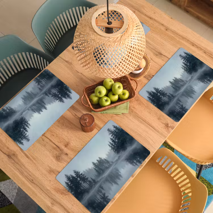 Placemat - 6 stuks - Bos - Meer - Mist - Natuur - Grijs — 6