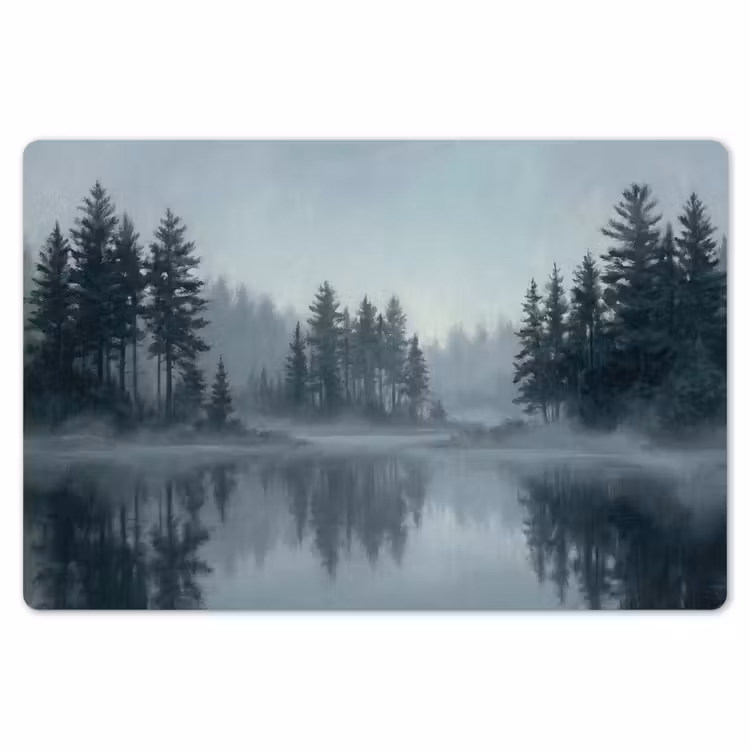 Placemat - 6 stuks - Bos - Meer - Mist - Natuur - Grijs — 7