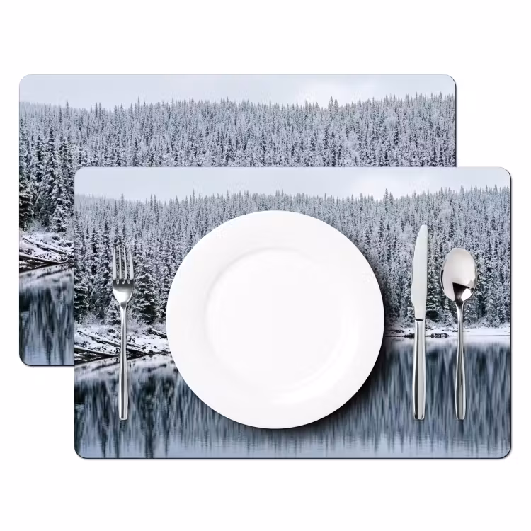 Placemat - 6 stuks - Bos - Reflectie - Meer - Winter - Serene — 2