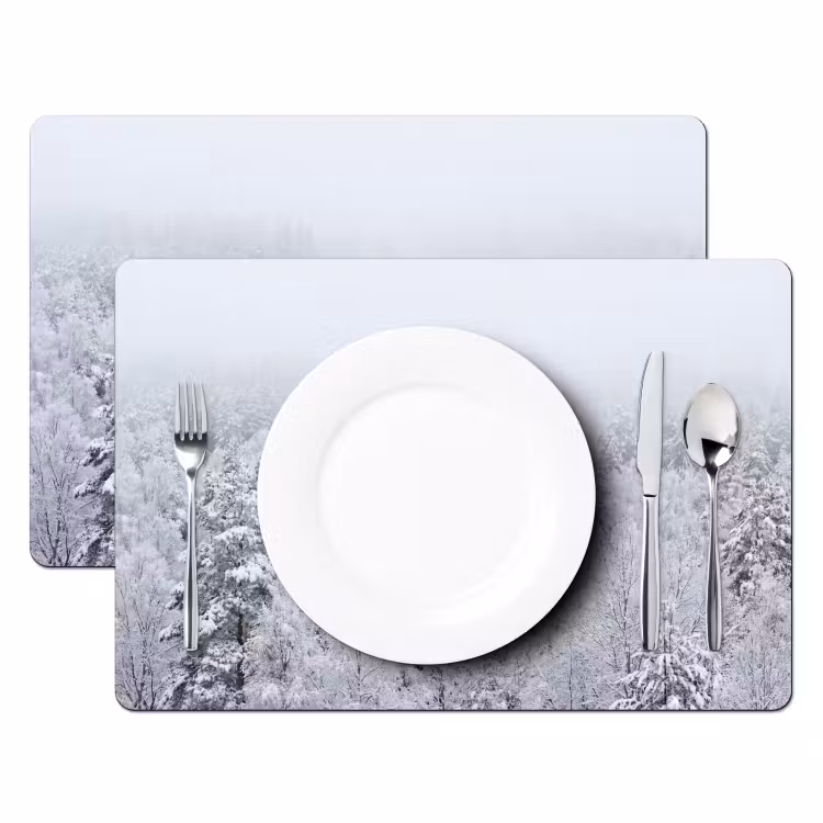Placemat - 6 stuks - Bos - Sneeuw - Winter - Natuur - Wit — 2