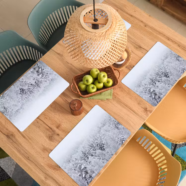 Placemat - 6 stuks - Bos - Sneeuw - Winter - Natuur - Wit — 6