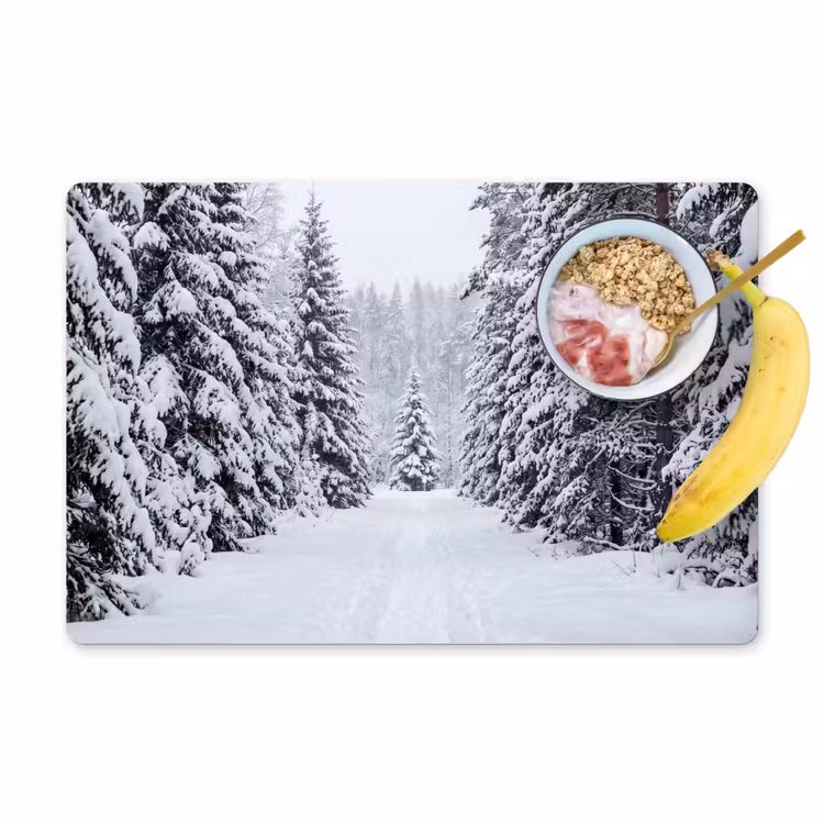 Placemat - 6 stuks - Bos - Winter - Sneeuw - Pad - Natuur — 1