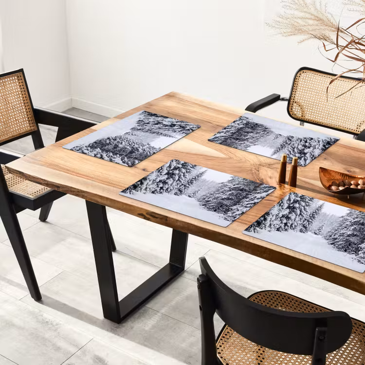 Placemat - 6 stuks - Bos - Winter - Sneeuw - Pad - Natuur — 5