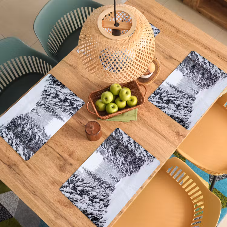 Placemat - 6 stuks - Bos - Winter - Sneeuw - Pad - Natuur — 6
