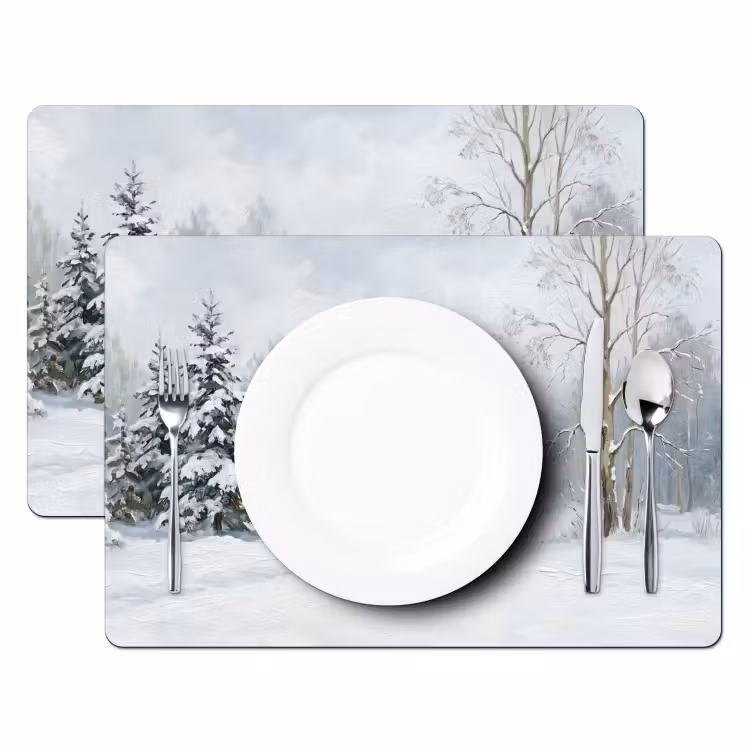 Placemat - 6 stuks - Bospad - Dennen - Sneeuw - Winter - Rustgevend — 2
