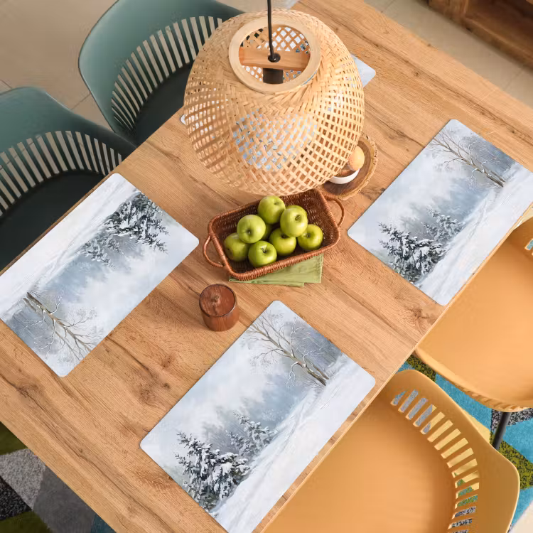 Placemat - 6 stuks - Bospad - Dennen - Sneeuw - Winter - Rustgevend — 6
