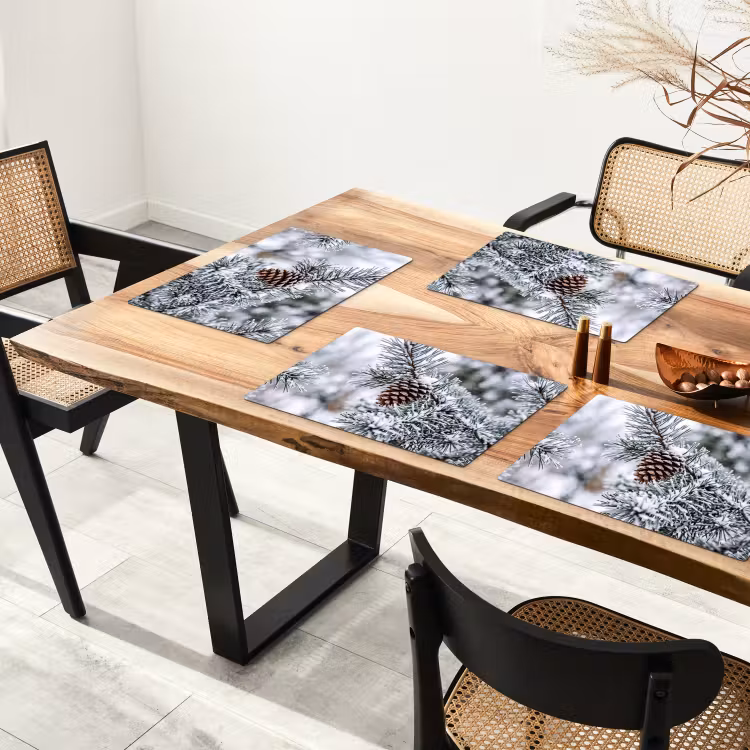 Placemat - 6 stuks - Dennenappel - Tak - Sneeuw - Winter - Sfeervol — 5