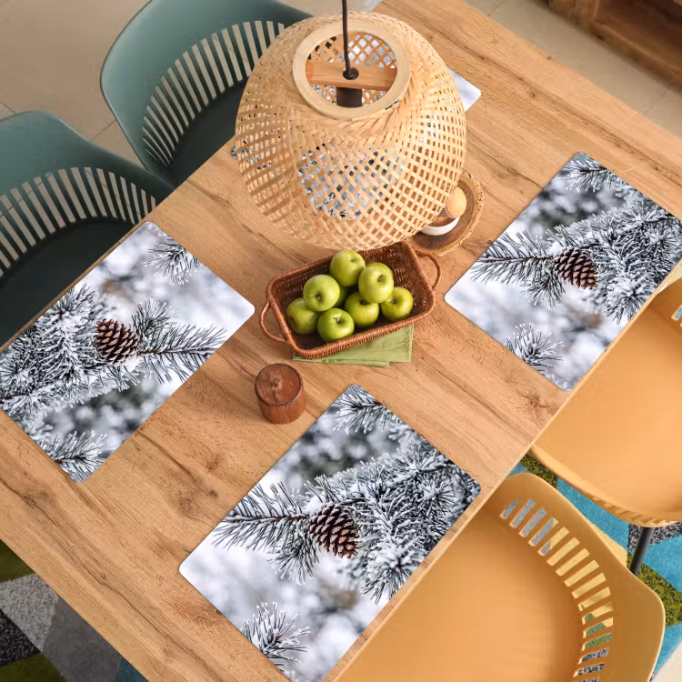 Placemat - 6 stuks - Dennenappel - Tak - Sneeuw - Winter - Sfeervol — 6