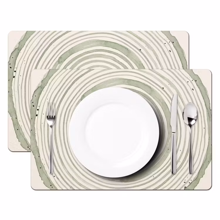 Placemat - 6 stuks - Abstractie - Cirkels - Waterverf - Groen - Modern — 2