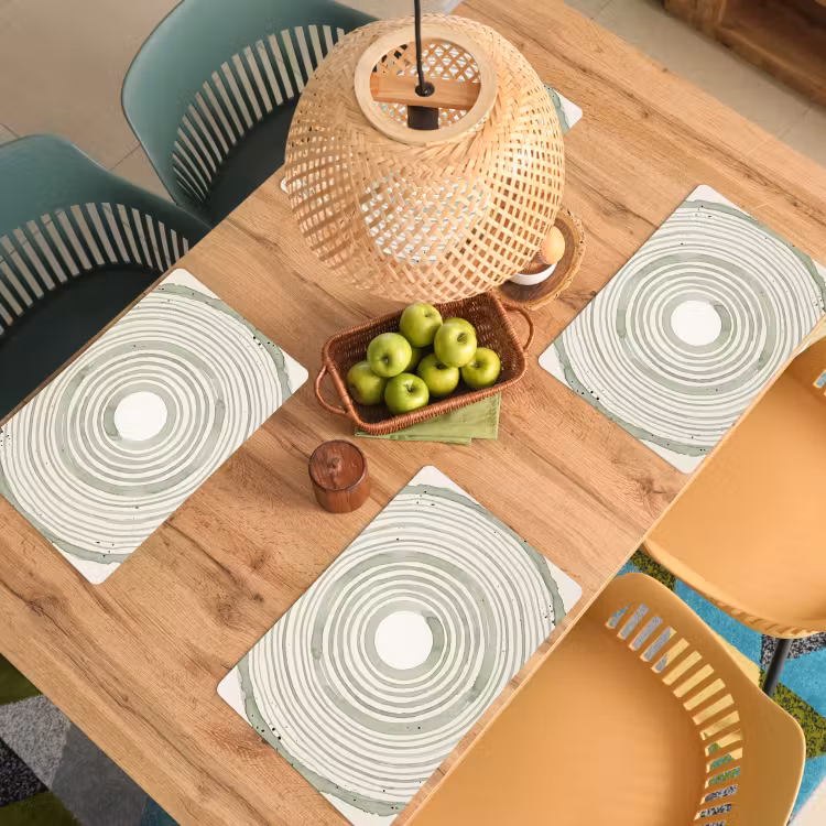 Placemat - 6 stuks - Abstractie - Cirkels - Waterverf - Groen - Modern — 6