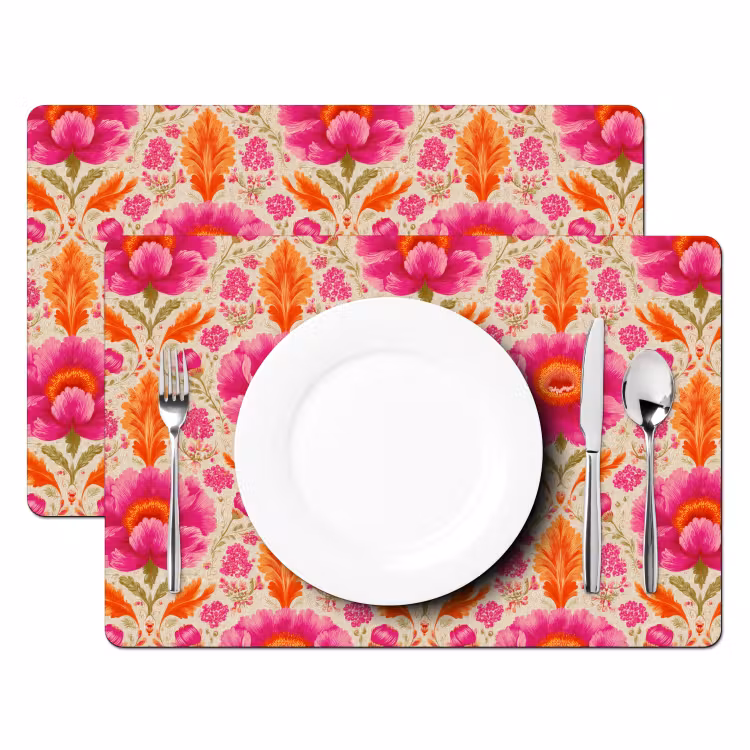 Placemat - 6 stuks - Bloemen - Barok - Roze - Oranje — 2