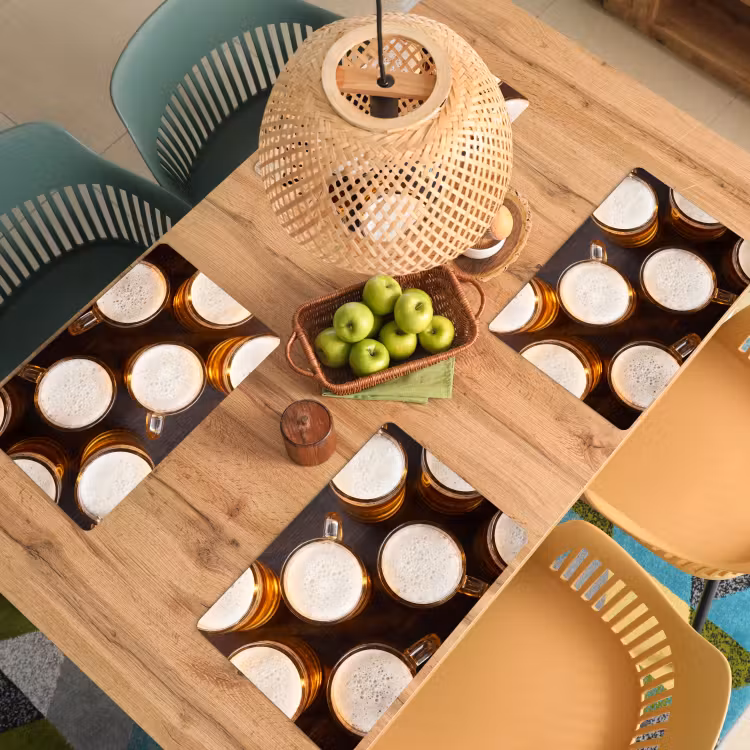Placemat - 6 stuks - Bier - Glazen - Schuim - Hout - Drank — 6