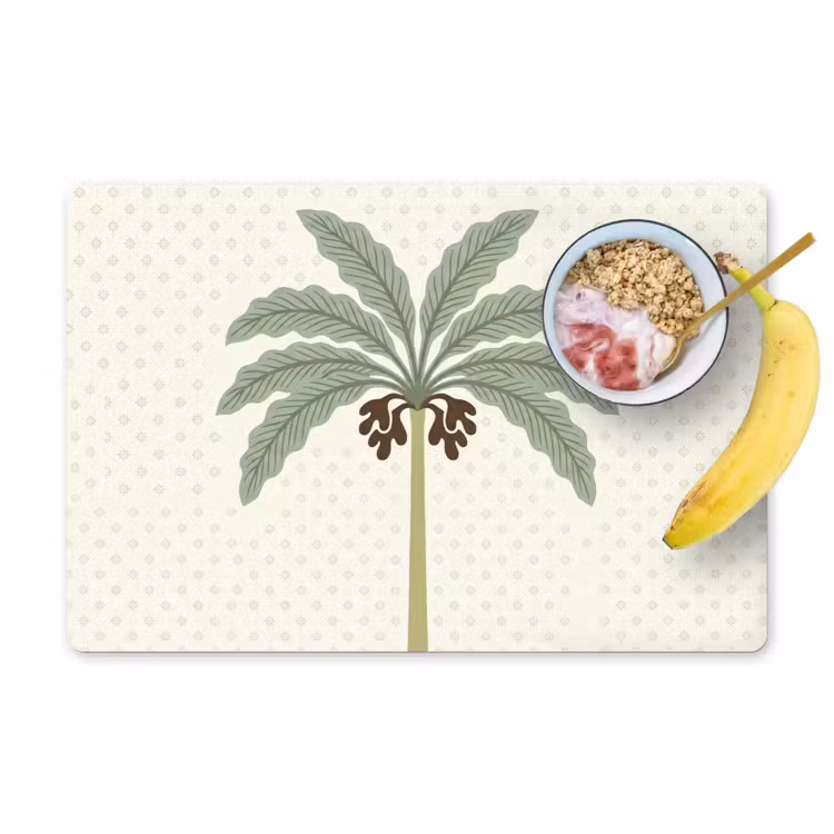 Placemat - 6 stuks - Boom - Bladeren - Groen - Decoratief - Beige — 1